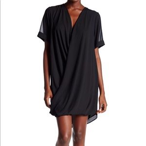 Petite Topshop Drape Front Tunic Dress, Black